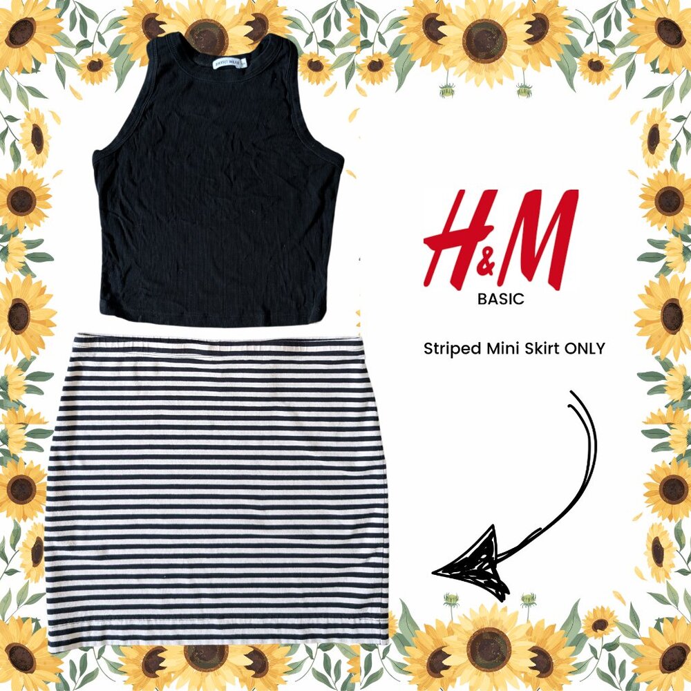 H&M Basic, Blk/Wht Striped Mini Skirt, Sz M